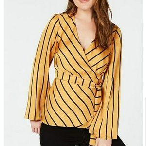 INC Silky Gold & Black Wrap Top